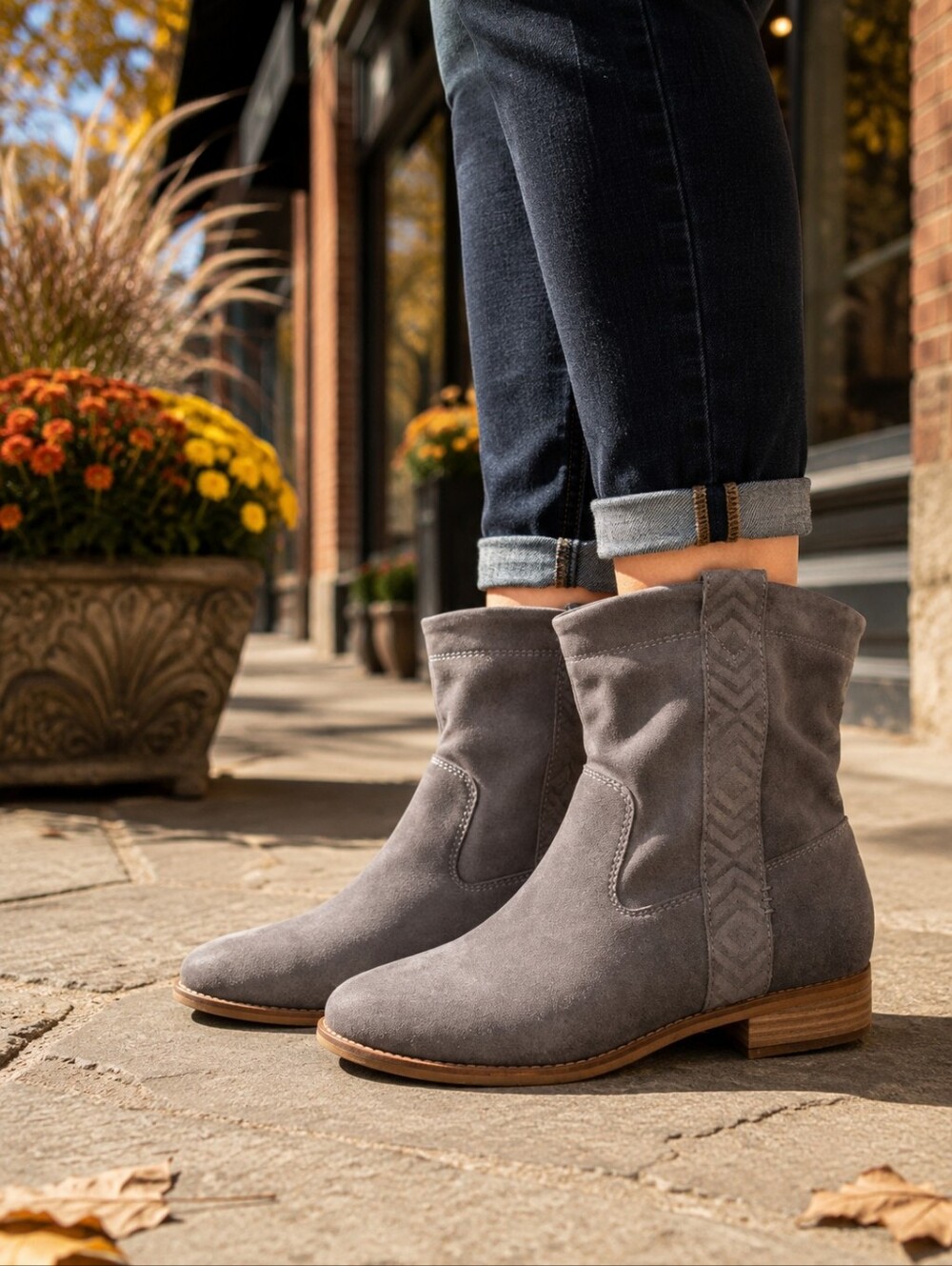 TOMS Laurel Burnished Suede Ankle Boots Castlerock Gray Women's 9